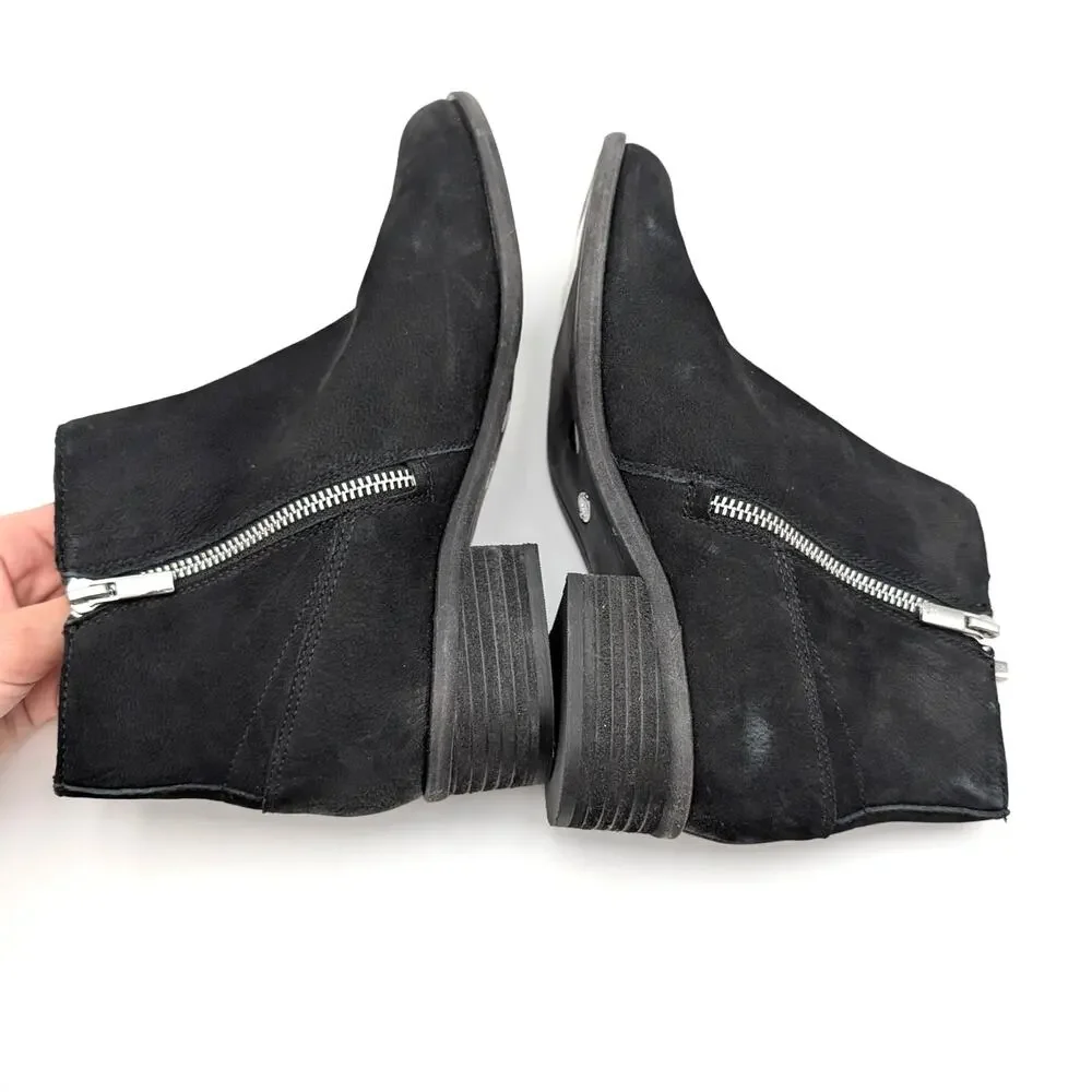 Lucky Brand Baelee Leather Ankle Boots Side Zip Women's Black Size US8.5M EU39.5